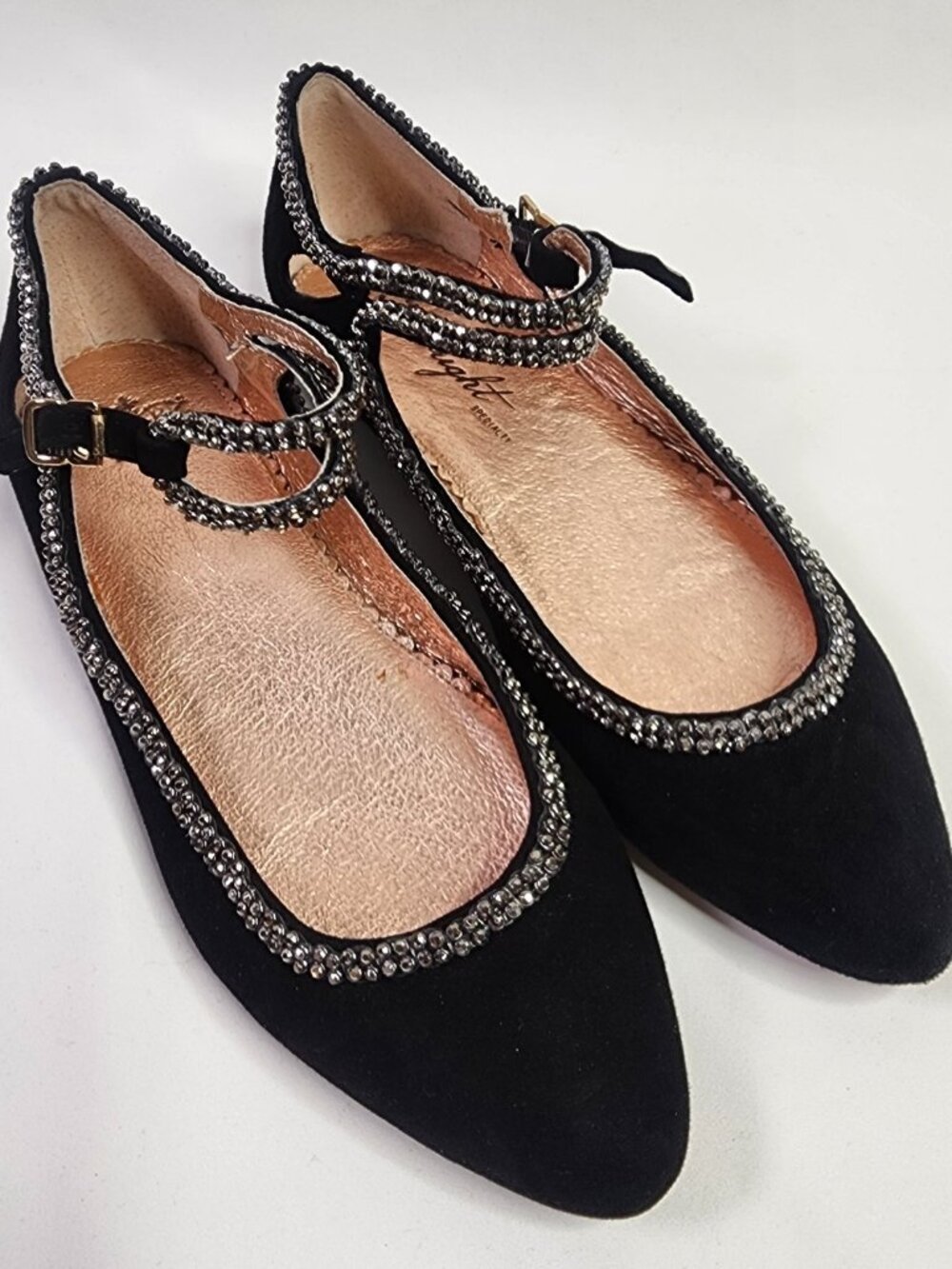 Miss Albright Specialty Black Suede Rhinestone Mary Jane Ballet Flats Size 6.5
